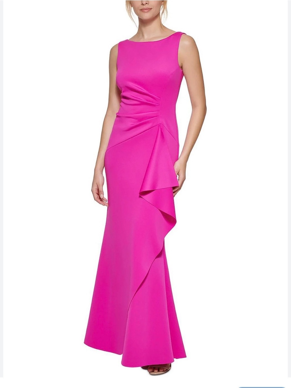 Eliza J sleeveless side tuck ruffle fushcia maxi dress
